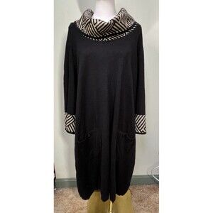 Studio One New York 3X Sweater Dress Gold Black Chevron Cowl Neck Off Shoulder
